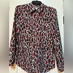 Equipment Red and Black Leopard Print Blouse